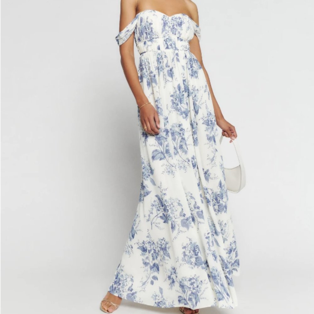 Reformation Blue and White Floral Dress
